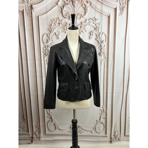 RVT Vintage Clothing Blazer Women's Jacket Brown Faux Leather Button Up Career - Picture 2 of 8